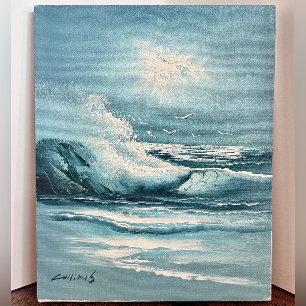 Vintage Oil Painting on Canvas, 10 x 8”, “Night Shore” by Collins